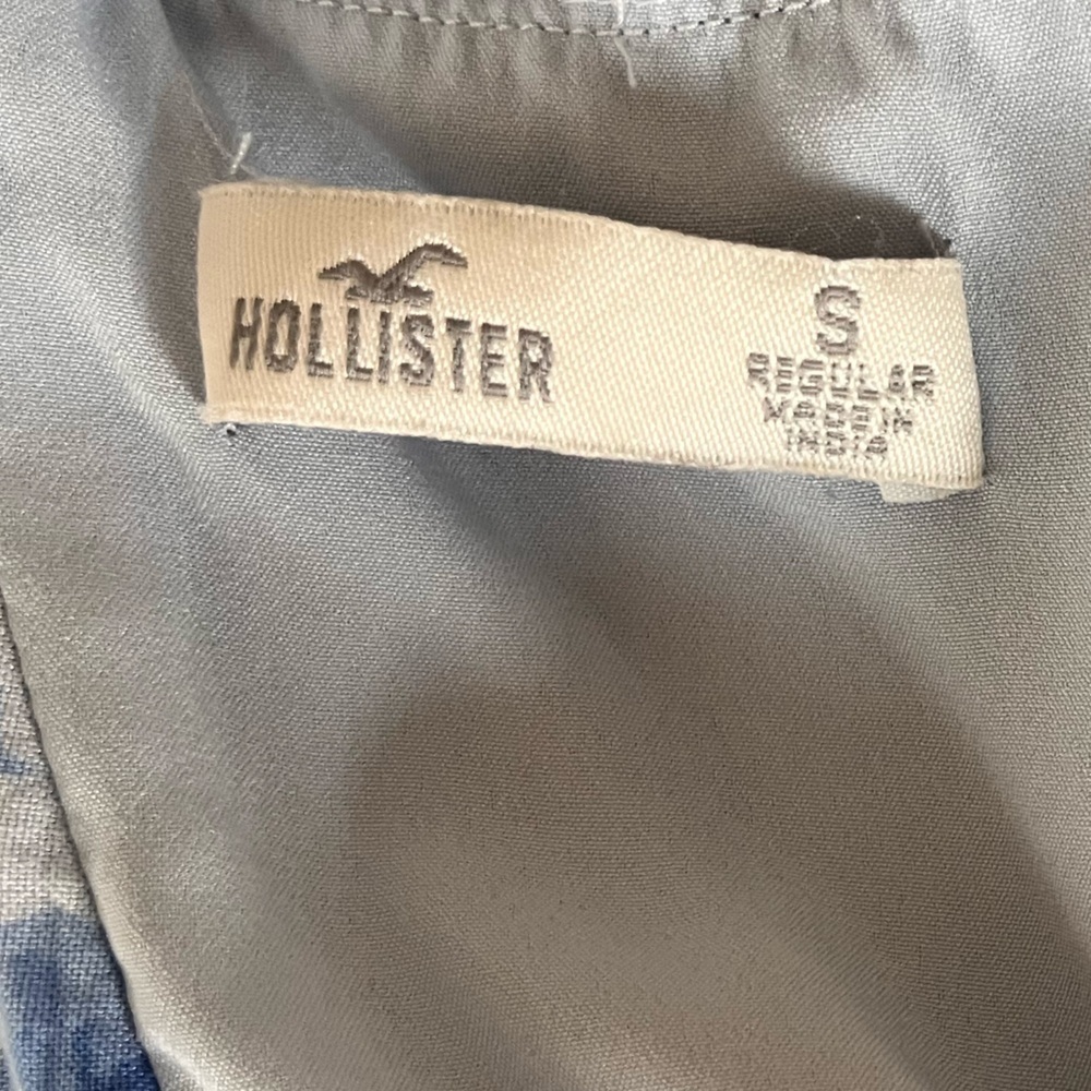 Hollister Dress Small Blue White Floral W/shorts Pockets Tie Back Summer Sun - Picture 5 of 5